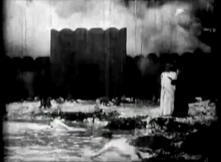 Black and white images. the denizens of Hell flee from the absent Angel.
